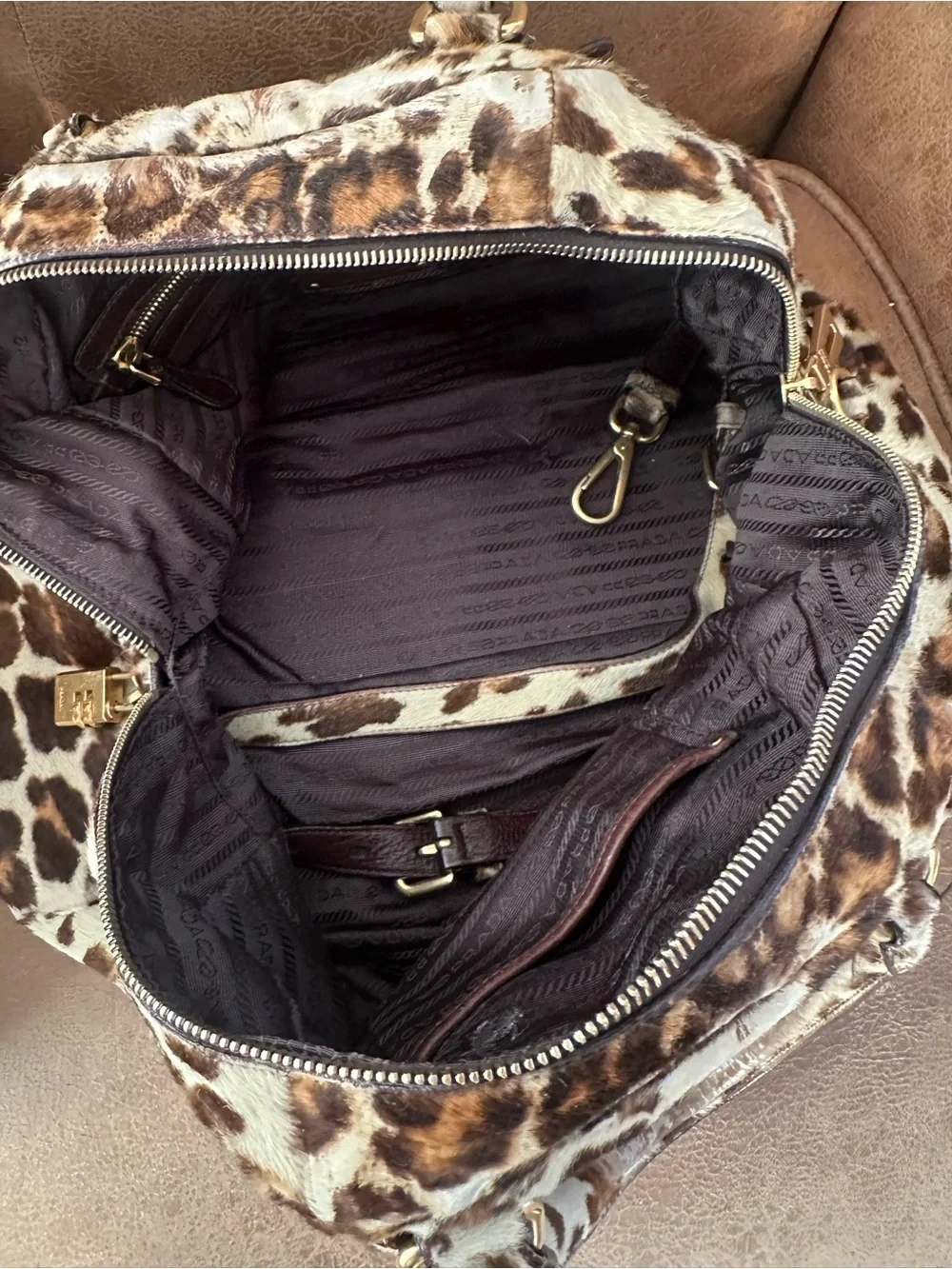 Prada Leopard-Print Calf Hair Satchel - Brown/Black/Beige bag / tote